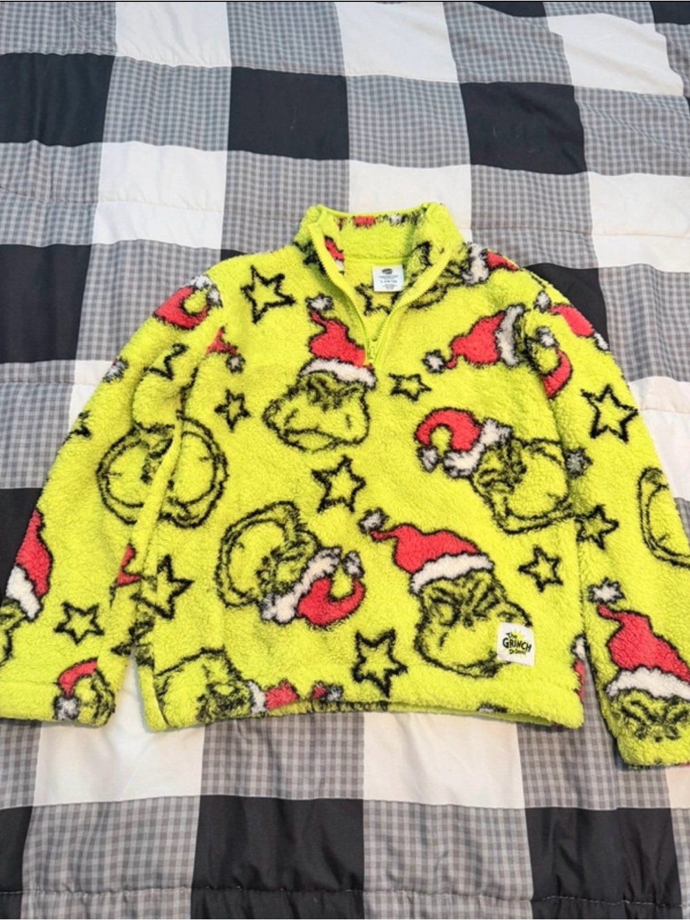 The Grinch Fuzzy Sherpa Quarter-Zip Pullover Youth Size Large 10-12